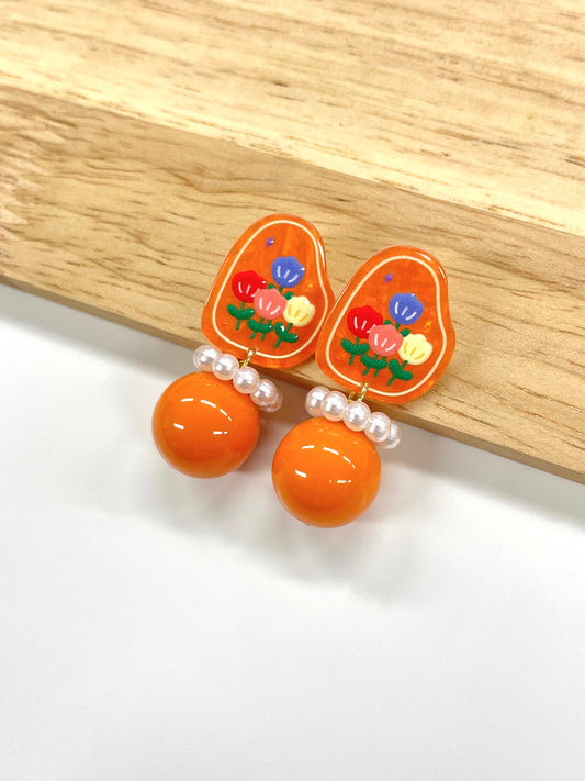 Orange Floral Dangle Earrings