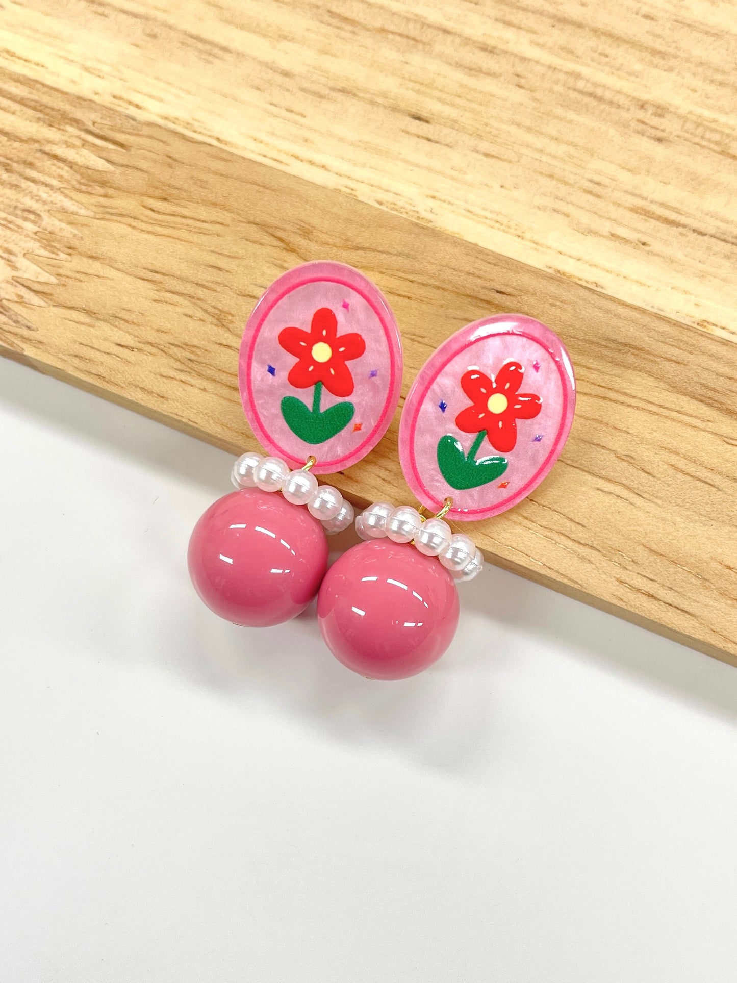 Pink Floral Dangle Earrings