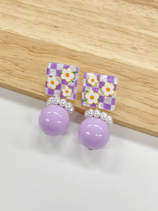 Purple Floral Dangle Earrings