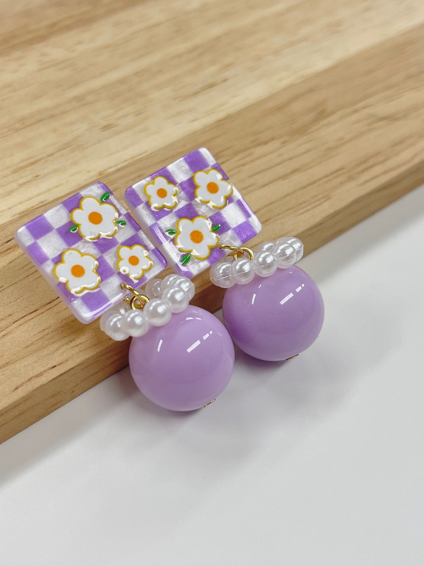 Purple Floral Dangle Earrings