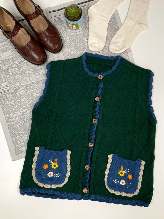 Retro Embroidered Flower Vest