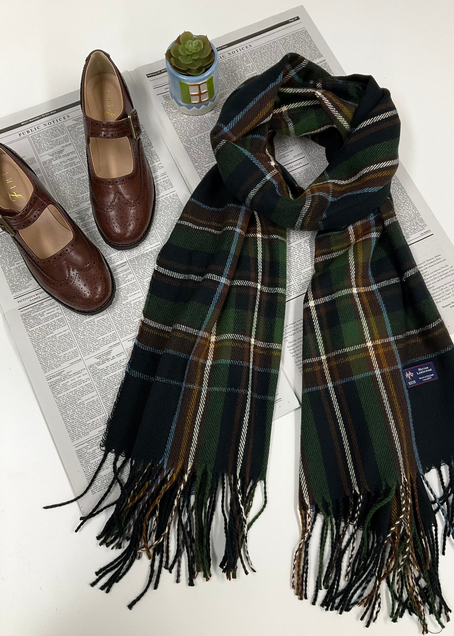 Plaid Fringe Hem Scarf