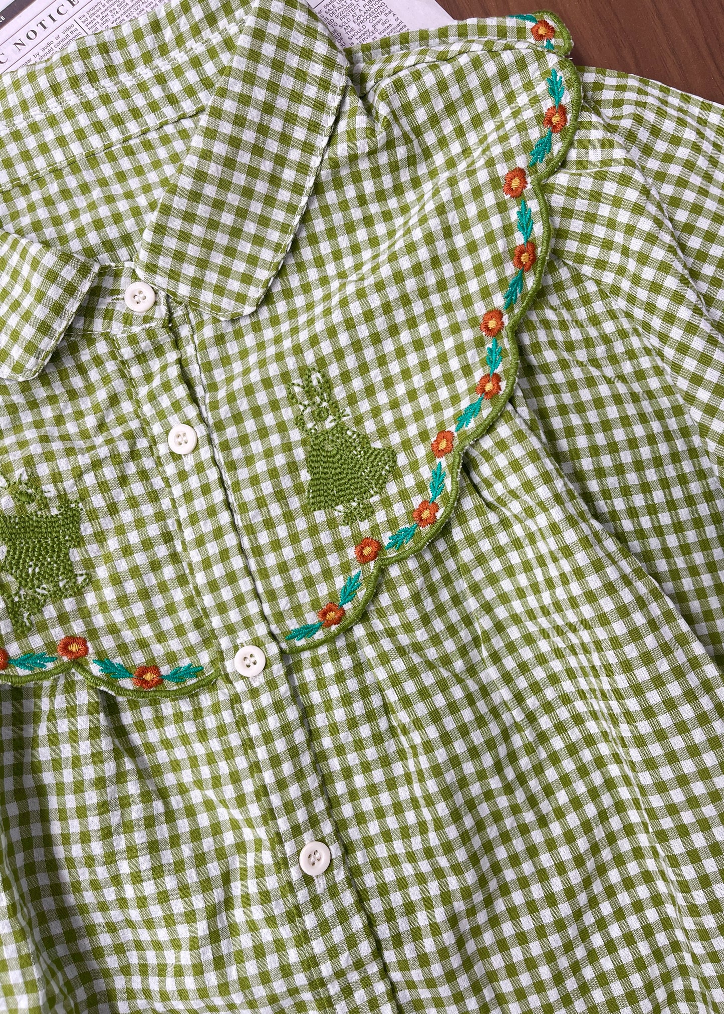 Picnic Bunny Embroidered Button-Down Shirt