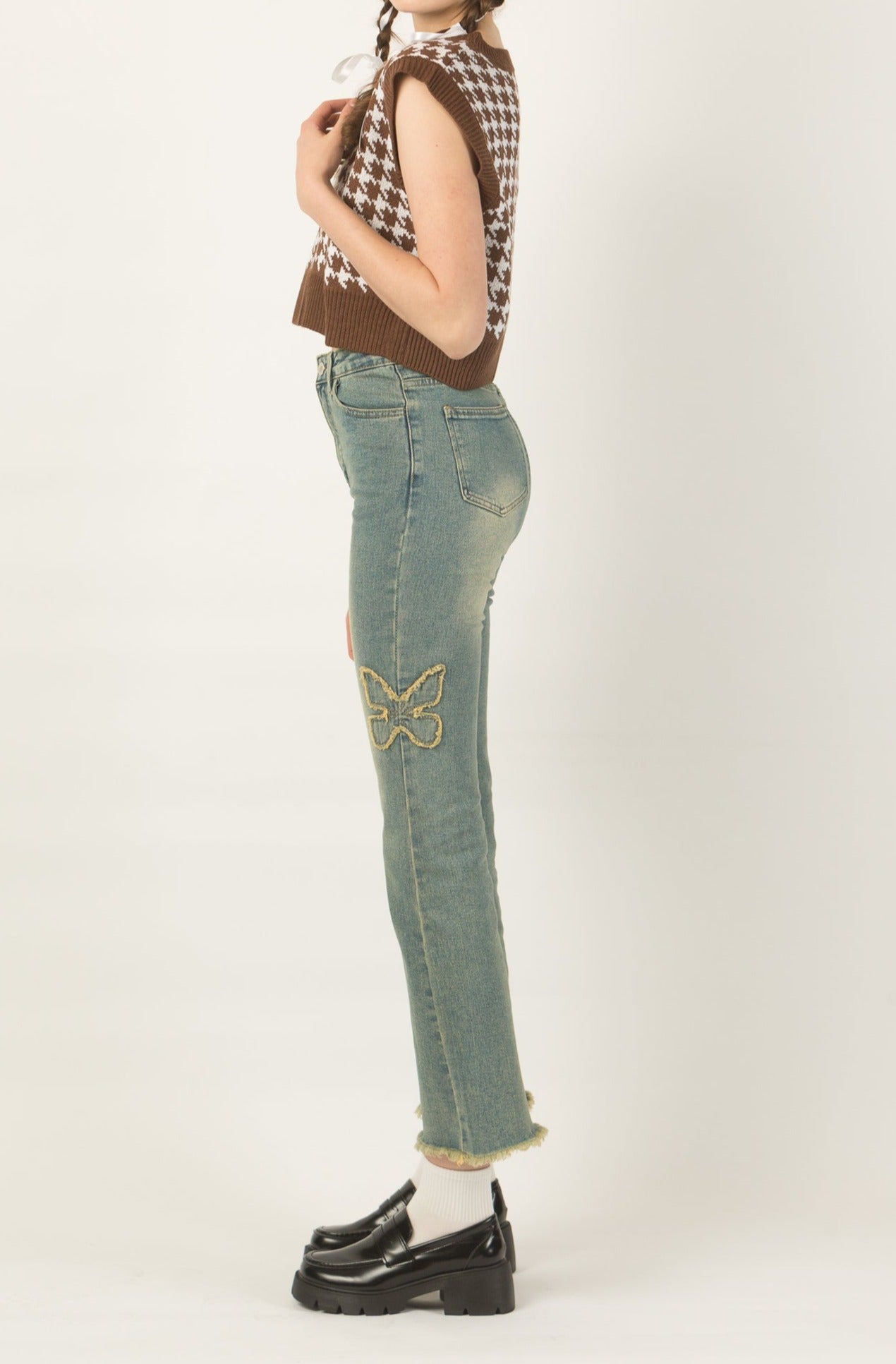 Women's High-Rise Medium Wash Butterfly Patch Flare Jeans