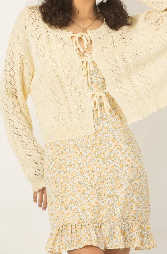 Pit a Pat Tie-Front Crochet Cardigan