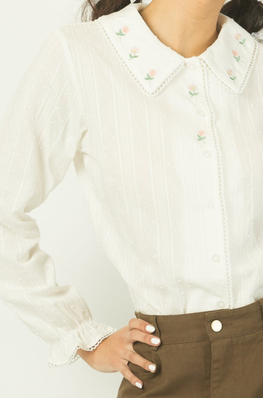 Flower Collar Button-Down Shirt