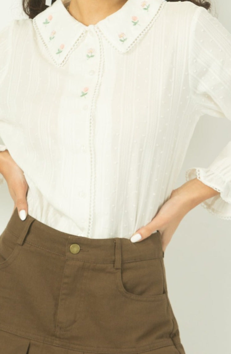 Flower Collar Button-Down Shirt